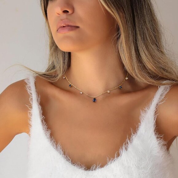 Elegant Gold Teardrop Necklace for Women with Sparkling Cubic Zirconia in 5 Colo - Picture 4 of 6